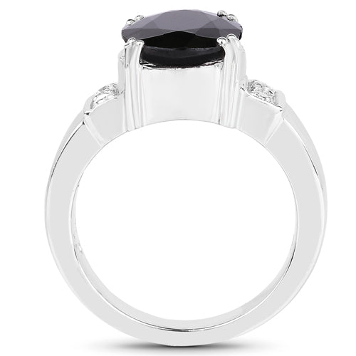 5.29 Carat Genuine Black Sapphire and White Topaz .925 Sterling Silver Ring on sale at MyriadMart