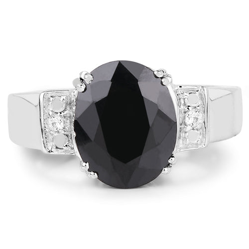 5.29 Carat Genuine Black Sapphire and White Topaz .925 Sterling Silver Ring on sale at MyriadMart