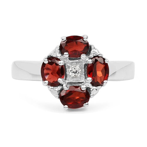 2.02 Carat Genuine Garnet & White Topaz .925 Sterling Silver Ring on sale at MyriadMart