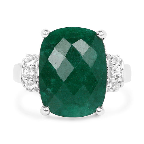 8.50 Carat Dyed Emerald and White Topaz .925 Sterling Silver Ring on sale at MyriadMart