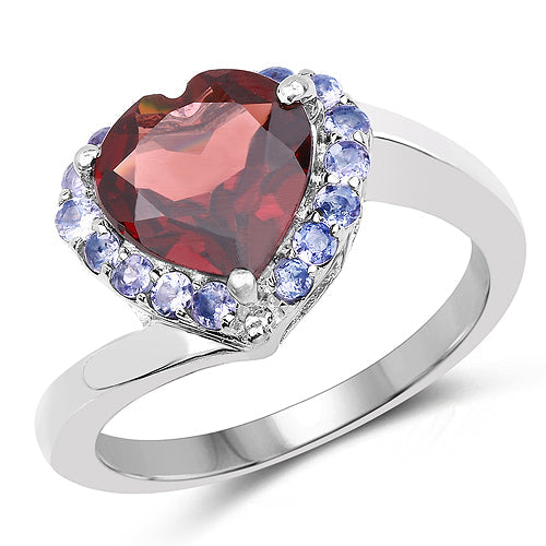 3.26 Carat Genuine Garnet and Tanzanite .925 Sterling Silver Ring on sale at MyriadMart
