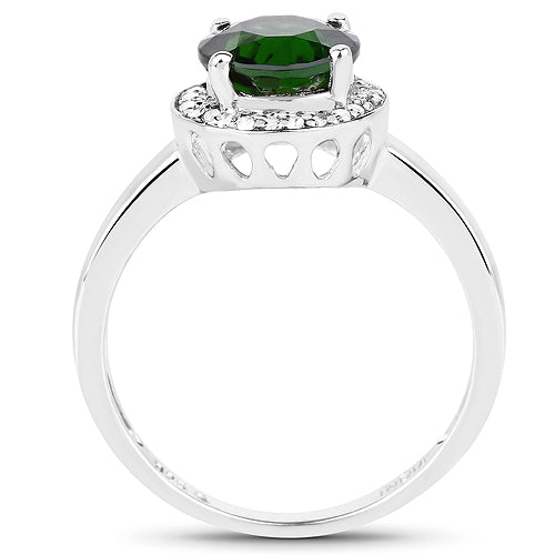1.92 Carat Genuine Chrome Diopside and White Topaz .925 Sterling Silver Ring on sale at MyriadMart