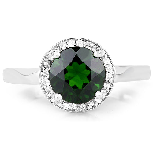 1.92 Carat Genuine Chrome Diopside and White Topaz .925 Sterling Silver Ring on sale at MyriadMart