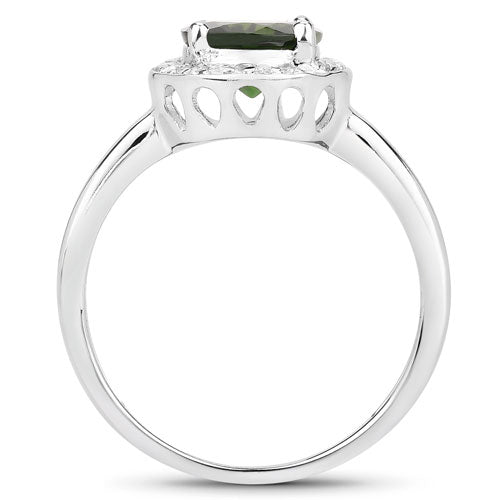 1.90 Carat Genuine Chrome Diopside and White Topaz .925 Sterling Silver Ring on sale at MyriadMart