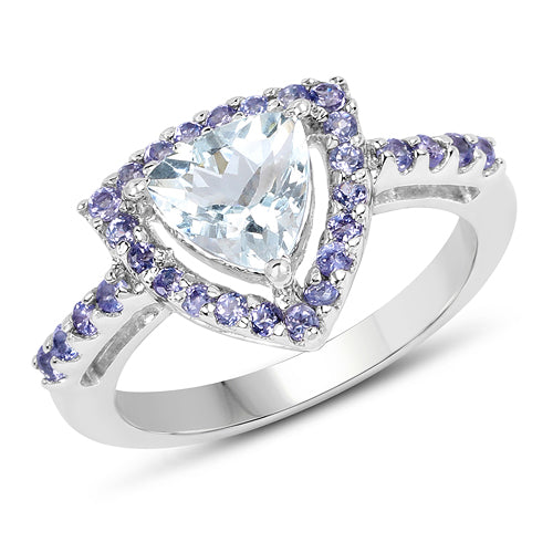 1.41 Carat Genuine Aquamarine & Tanzanite .925 Sterling Silver Ring on sale at MyriadMart