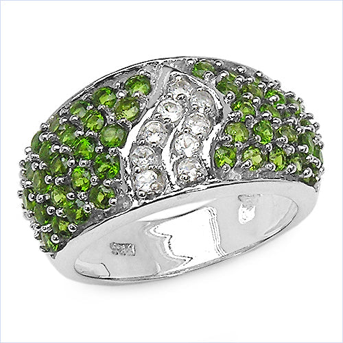 2.44 Carat Genuine Chrome Diopside & White Topaz .925 Sterling Silver Ring on sale at MyriadMart