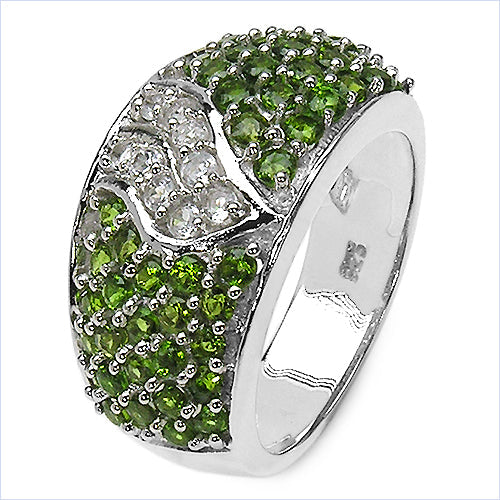 2.44 Carat Genuine Chrome Diopside & White Topaz .925 Sterling Silver Ring on sale at MyriadMart