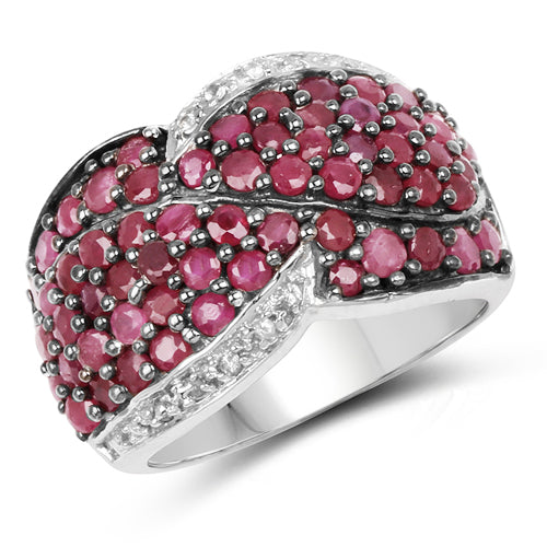 3.06 Carat Genuine Ruby & White Topaz .925 Sterling Silver Ring on sale at MyriadMart