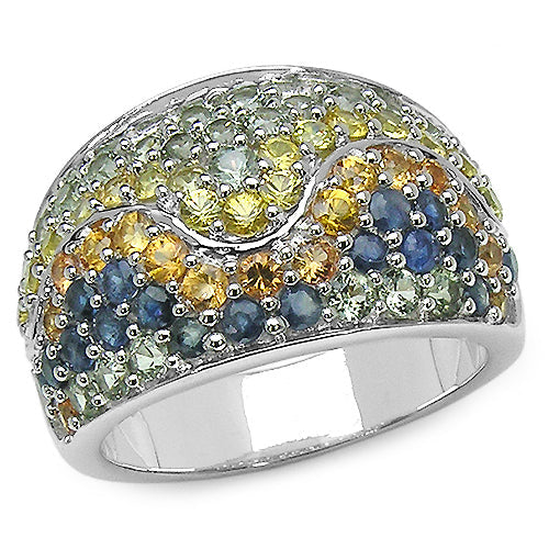 3.60 Carat Genuine Multi Sapphire .925 Sterling Silver Ring on sale at MyriadMart