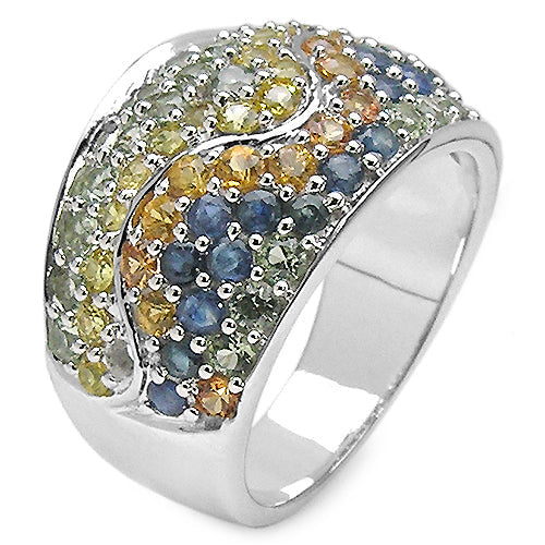 3.60 Carat Genuine Multi Sapphire .925 Sterling Silver Ring on sale at MyriadMart