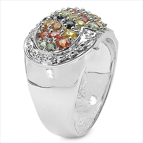 2.75 Carat Genuine Multi Sapphire .925 Sterling Silver Ring on sale at MyriadMart