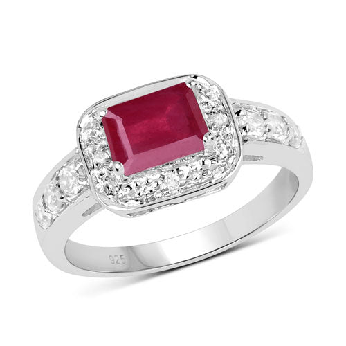 1.52 Carat Glass Filled Ruby and White Topaz .925 Sterling Silver Ring on sale at MyriadMart