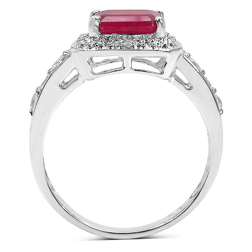 1.52 Carat Glass Filled Ruby and White Topaz .925 Sterling Silver Ring on sale at MyriadMart