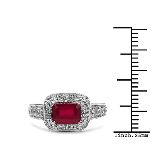 1.52 Carat Glass Filled Ruby and White Topaz .925 Sterling Silver Ring on sale at MyriadMart