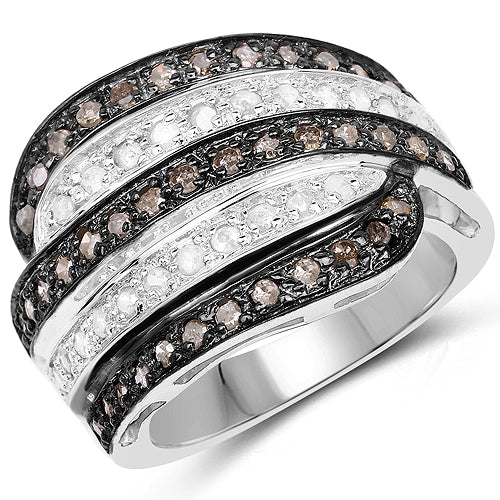0.80 Carat Genuine Brown Diamond and White Diamond .925 Sterling Silver Ring on sale at MyriadMart