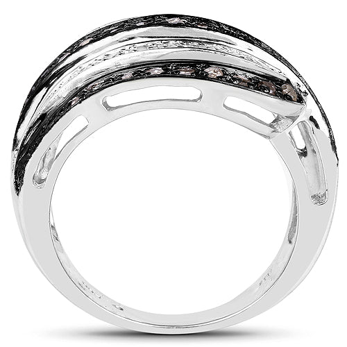 0.80 Carat Genuine Brown Diamond and White Diamond .925 Sterling Silver Ring on sale at MyriadMart