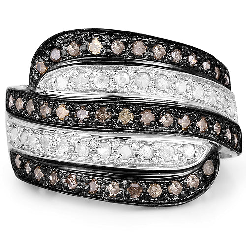 0.80 Carat Genuine Brown Diamond and White Diamond .925 Sterling Silver Ring on sale at MyriadMart