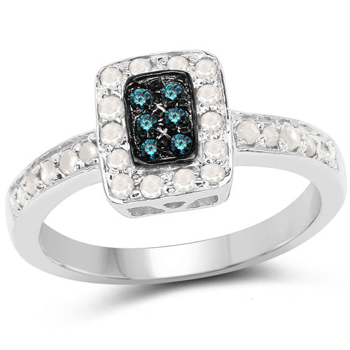0.36 Carat Genuine Blue Diamond and White Diamond .925 Sterling Silver Ring on sale at MyriadMart