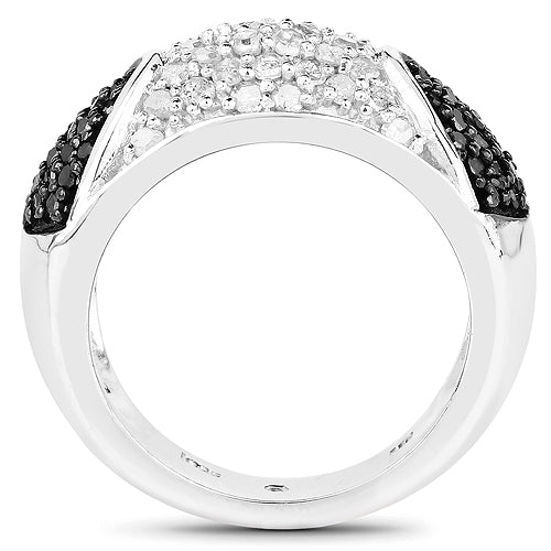 0.99 Carat Genuine Black Diamond and White Diamond .925 Sterling Silver Ring on sale at MyriadMart