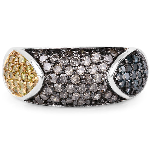 0.95 Carat Genuine Blue Diamond, Champagne Diamond & Yellow Diamond .925 Sterling Silver Ring on sale at MyriadMart