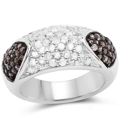 0.94 Carat Genuine Champagne Diamond and White Diamond .925 Sterling Silver Ring on sale at MyriadMart
