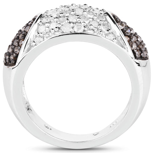 0.94 Carat Genuine Champagne Diamond and White Diamond .925 Sterling Silver Ring on sale at MyriadMart