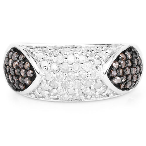 0.94 Carat Genuine Champagne Diamond and White Diamond .925 Sterling Silver Ring on sale at MyriadMart