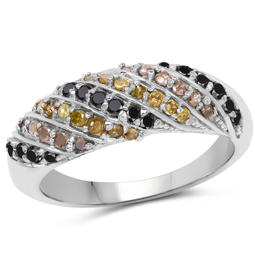0.63 Carat Genuine Champagne Diamond, Yellow Diamond & Black Diamond .925 Sterling Silver Ring on sale at MyriadMart