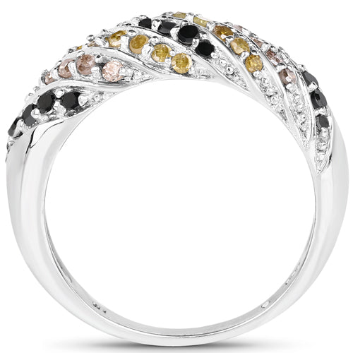 0.63 Carat Genuine Champagne Diamond, Yellow Diamond & Black Diamond .925 Sterling Silver Ring on sale at MyriadMart