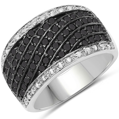 0.79 Carat Genuine Black Diamond and White Diamond .925 Sterling Silver Ring on sale at MyriadMart