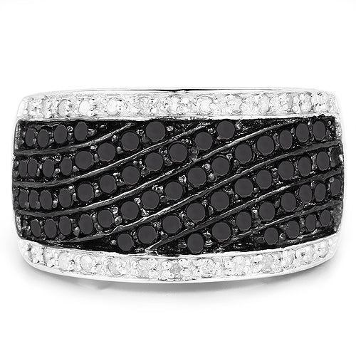 0.79 Carat Genuine Black Diamond and White Diamond .925 Sterling Silver Ring on sale at MyriadMart