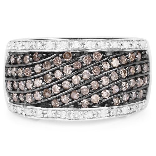 0.87 Carat Genuine Champagne Diamond and White Diamond .925 Sterling Silver Ring on sale at MyriadMart