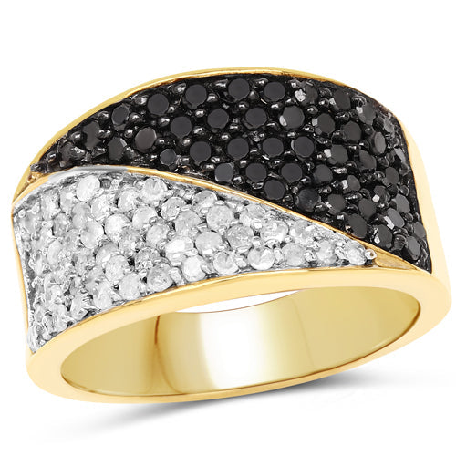 14K Yellow Gold Plated 1.20 Carat Genuine Black Diamond and White Diamond .925 Sterling Silver Ring on sale at MyriadMart