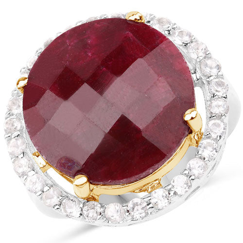 13.10 Carat Dyed Ruby and White Topaz .925 Sterling Silver Ring on sale at MyriadMart