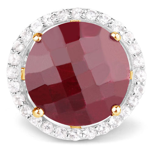 13.10 Carat Dyed Ruby and White Topaz .925 Sterling Silver Ring on sale at MyriadMart