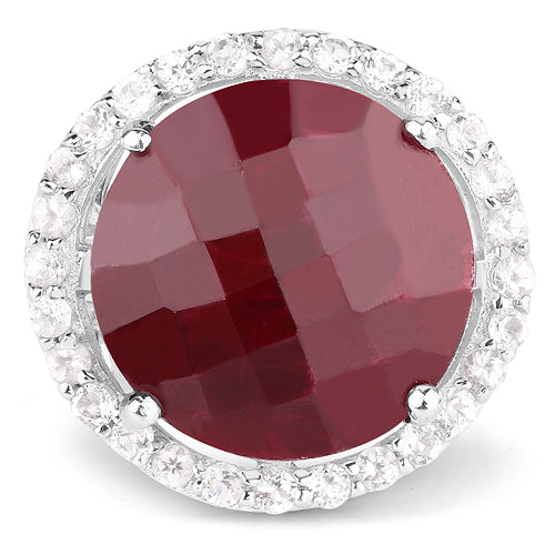 13.10 Carat Dyed Ruby and White Topaz .925 Sterling Silver Ring on sale at MyriadMart