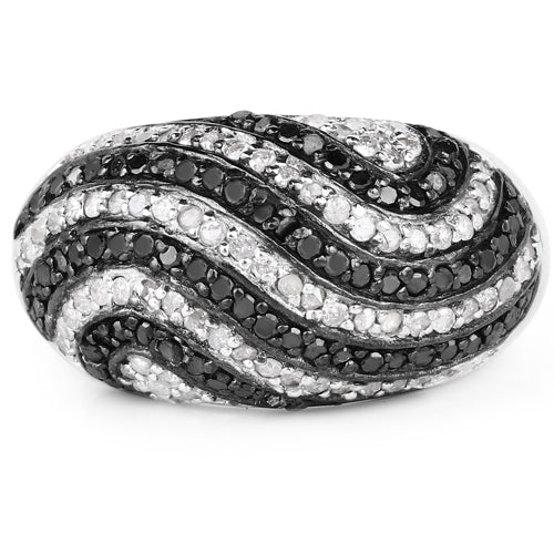 1.26 Carat Genuine Black Diamond and White Diamond .925 Sterling Silver Ring on sale at MyriadMart