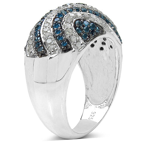 1.34 Carat Genuine Blue Diamond & White Diamond .925 Sterling Silver Ring on sale at MyriadMart