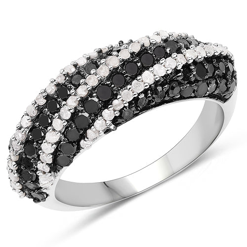 1.25 Carat Genuine Black Diamond & White Diamond .925 Sterling Silver Ring on sale at MyriadMart