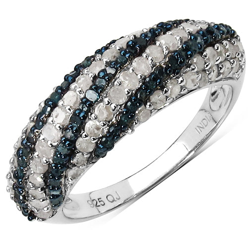 1.25 Carat Genuine Blue Diamond and White Diamond .925 Sterling Silver Ring on sale at MyriadMart