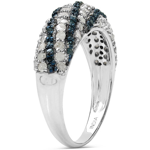 1.25 Carat Genuine Blue Diamond and White Diamond .925 Sterling Silver Ring on sale at MyriadMart