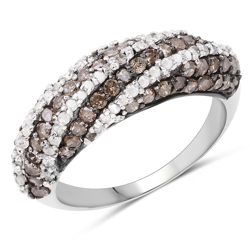 1.25 Carat Genuine Champagne Diamond & White Diamond .925 Sterling Silver Ring on sale at MyriadMart