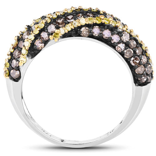 1.25 Carat Genuine Champagne Diamond and Yellow Diamond .925 Sterling Silver Ring on sale at MyriadMart