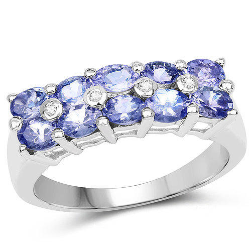 1.76 Carat Genuine Tanzanite and White Sapphire .925 Sterling Silver Ring on sale at MyriadMart