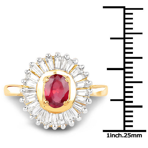14K Yellow Gold Plated 2.44 Carat Glass Filled Ruby and White Topaz .925 Sterling Silver Ring on sale at MyriadMart