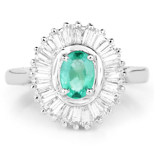2.16 Carat Genuine Zambian Emerald and White Topaz .925 Sterling Silver Ring on sale at MyriadMart