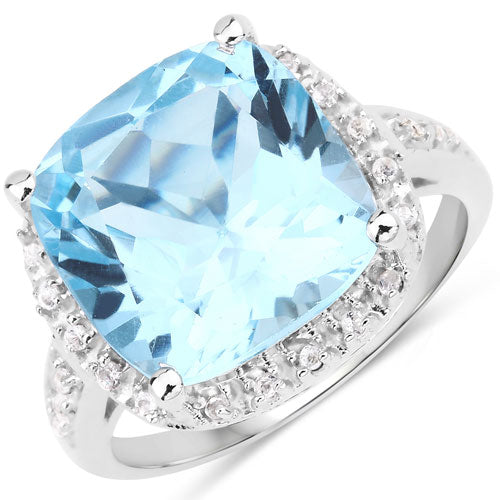 7.18 Carat Genuine Blue Topaz and White Topaz .925 Sterling Silver Ring on sale at MyriadMart