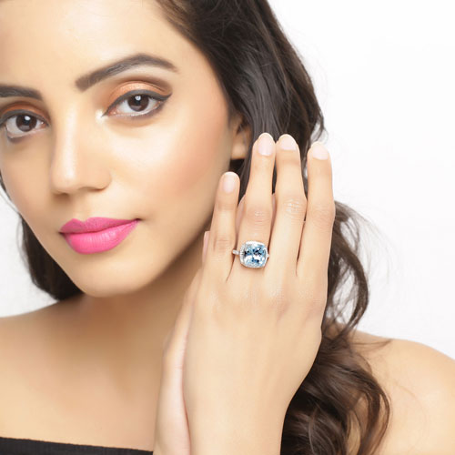 7.18 Carat Genuine Blue Topaz and White Topaz .925 Sterling Silver Ring on sale at MyriadMart