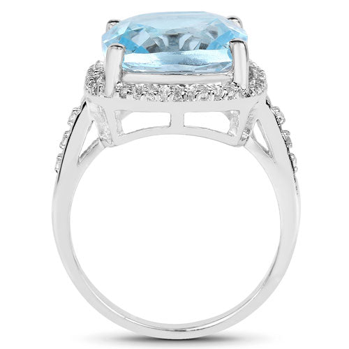 7.18 Carat Genuine Blue Topaz and White Topaz .925 Sterling Silver Ring on sale at MyriadMart