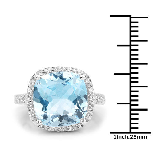 7.18 Carat Genuine Blue Topaz and White Topaz .925 Sterling Silver Ring on sale at MyriadMart